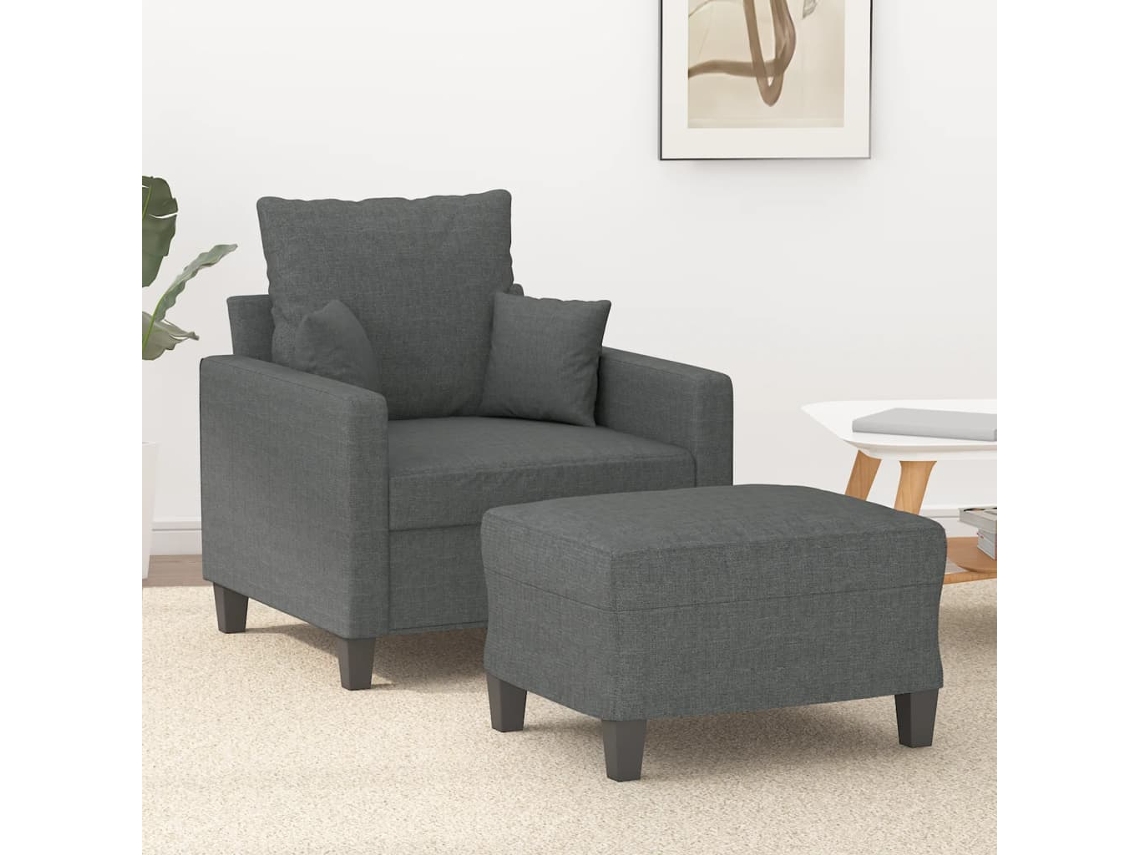 Vidaxl Poltrona Com Apoio De Pés 60 Cm Tecido Cinzento-escuro