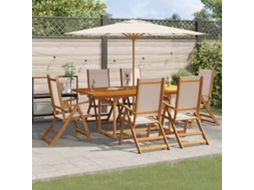 Vidaxl 7 Pcs Conjunto De Jantar Para Jardim Acácia Maciça E Textilene