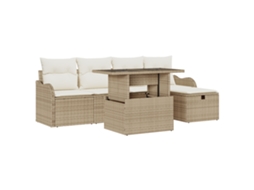 Conjunto 6 Móveis De Jardim Vidaxl Bege Vime Pe (100 X 55 X 73 Cm)