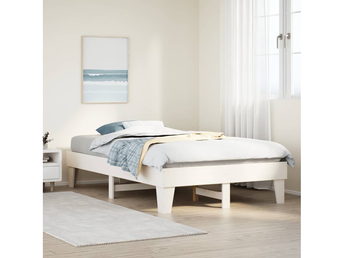 Vidaxl Cama Sem Colchão 135x190 Cm Madeira De Pinho Maciça Branco