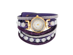 Relógio Pulseira Feminino de Quartzo com Strass e Mostrador Redondo Pequeno em Pu Roxo