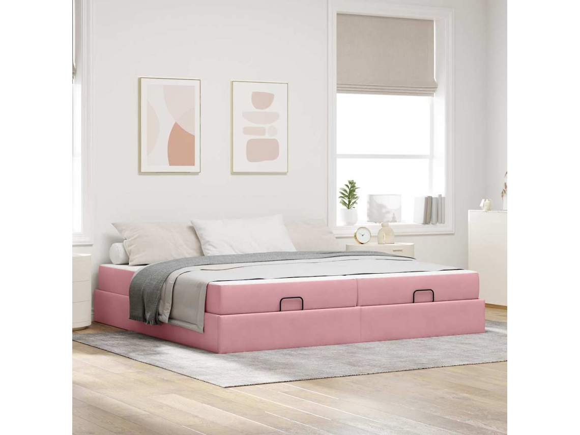 Vidaxl Estrutura De Cama Com Colchão Com Colchão 2 Pcs Rosa Veludo
