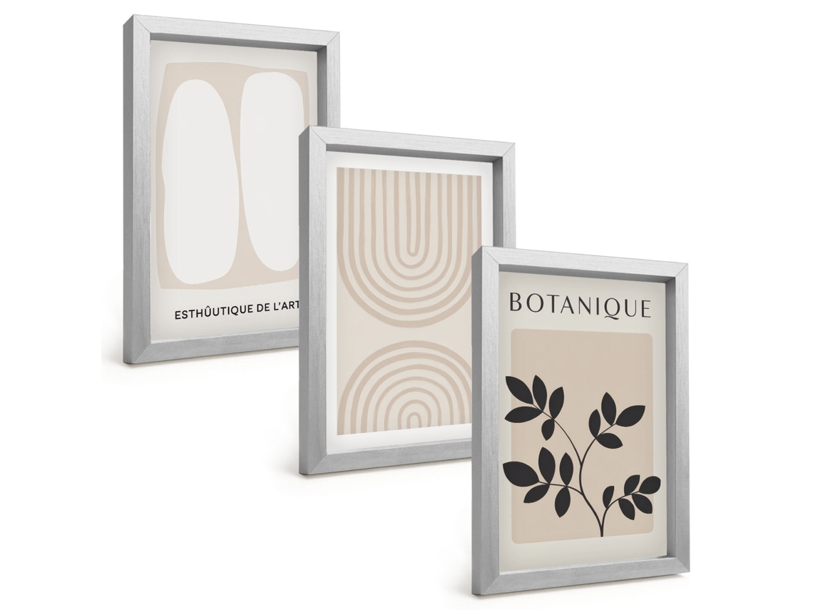 Quadros Decorativos Para Paredeplantas Delicadas Em Estilo Boho Pôsteres Moldura Prateada Quadros Para O Escritório Espelharte (3 Peças 20x30 Cm)
