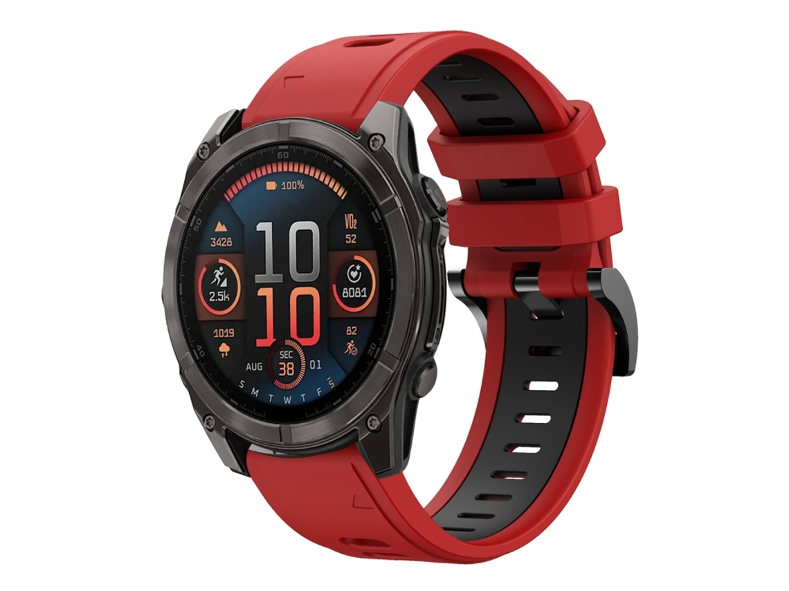 Bracelete Esportivo Silicone para Garmin Fenix 8 Amoled com duas cores Vermelho e Preto XIAOMOYU