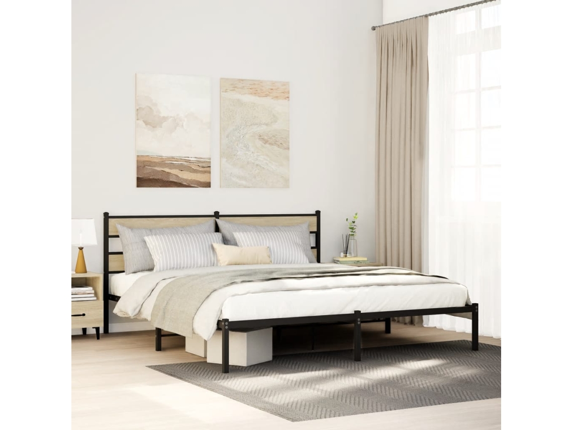 Vidaxl Estrutura De Cama Sem Colchão 193x203cm Metal Carvalho Sonoma