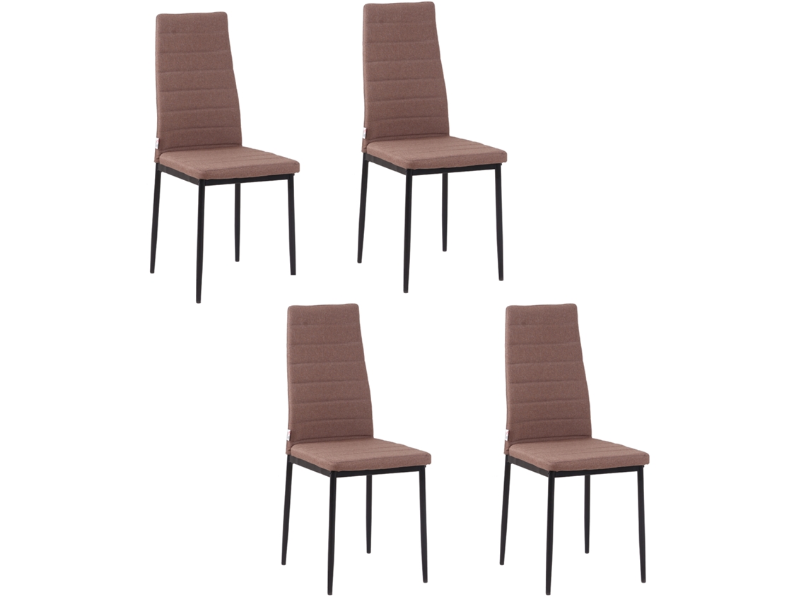 Jogo de 4 cadeiras estofadas para sala de estar ou jantar em metal e tecido caqui BTFORUS
