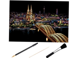 Kit De Pintura Raspada Com Caneta, Papel E Pincel Banhados A Ouro, 4 Peças, Imagem Noturna Para Decorar Sua Casa Ou Mesa
