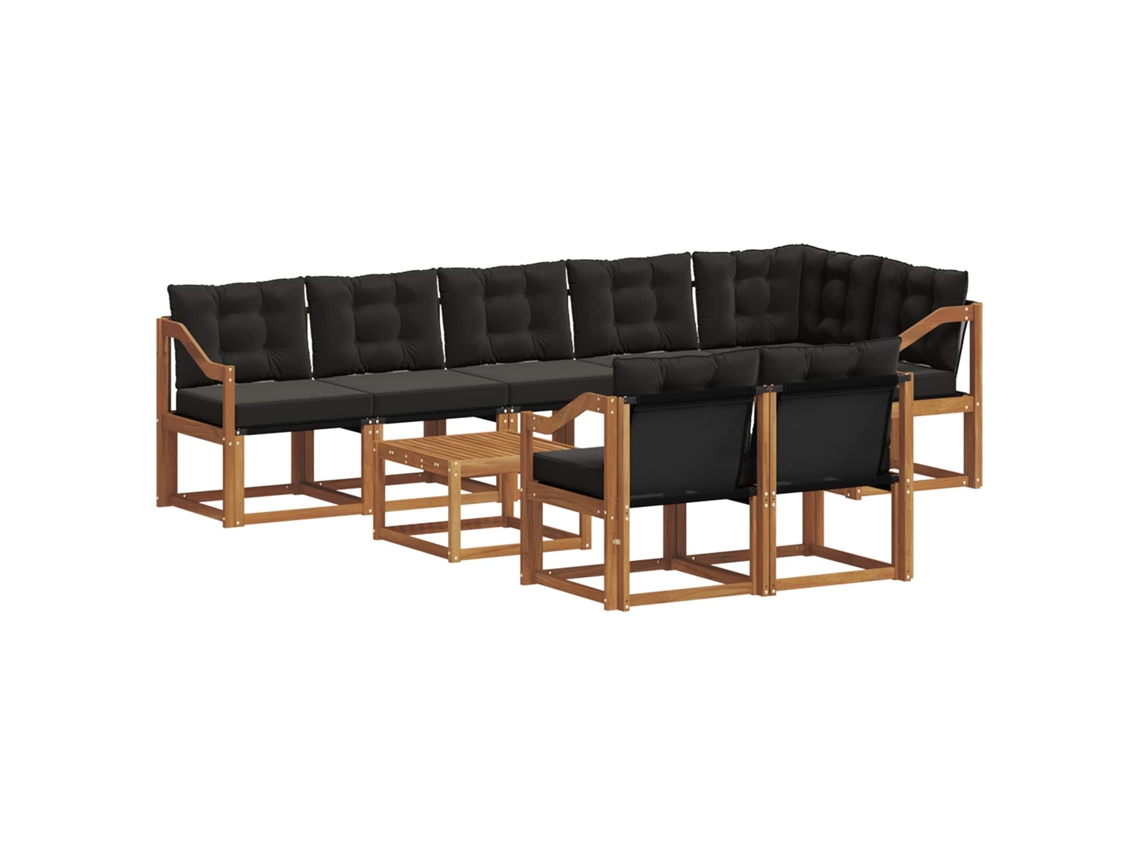 Vidaxl Conjunto De Sofás Para Exterior 9 Pcs Natural E Preto