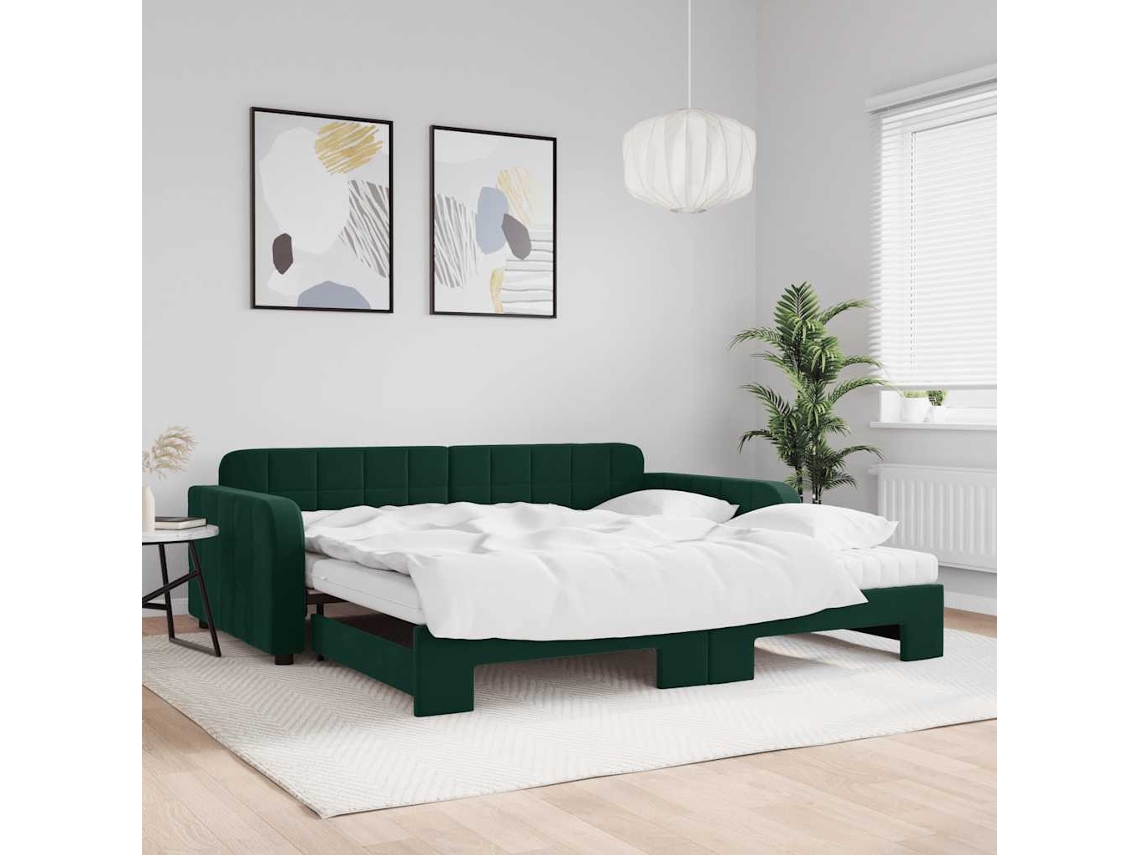 Vidaxl Sofá-cama C/ Gavetão E Colchões 100x200cm Veludo Verde-escuro