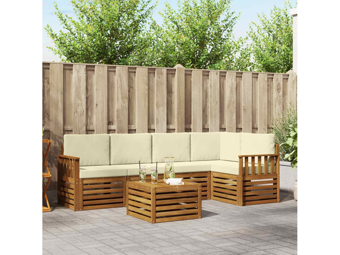 Vidaxl Conjunto De Sofá Sectional Com Almofada 6 Pcs Natural E Creme