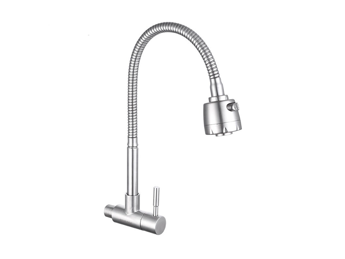 Torneira Misturadora De Cozinha, Banheiro Em Aço Inoxidável Escovado, Montada Na Parede, Misturador Monocomando Para Pia, Com Água Fria, Mola