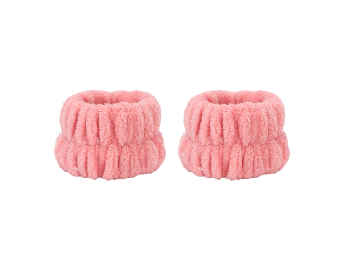1 Par Wristbands Absorventes Para Lavar O Rosto Feminino Cor Rosa De Flanela Macia Prática Portátil