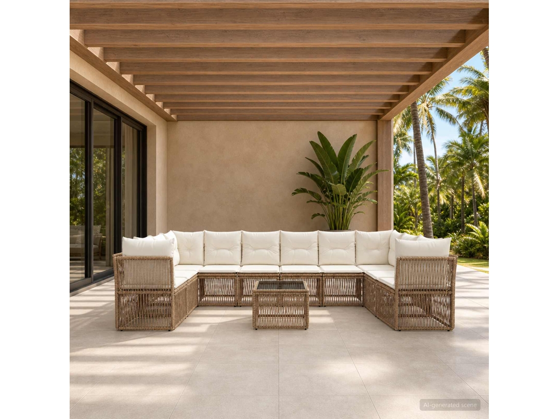 Vidaxl Conjunto De Sofá De Jardim 11 Unid. Bege Vime Pe