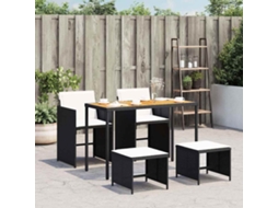 Vidaxl 5 Pcs Conjunto De Jantar P/ Jardim C/ Almofadões Vime Pe Preto