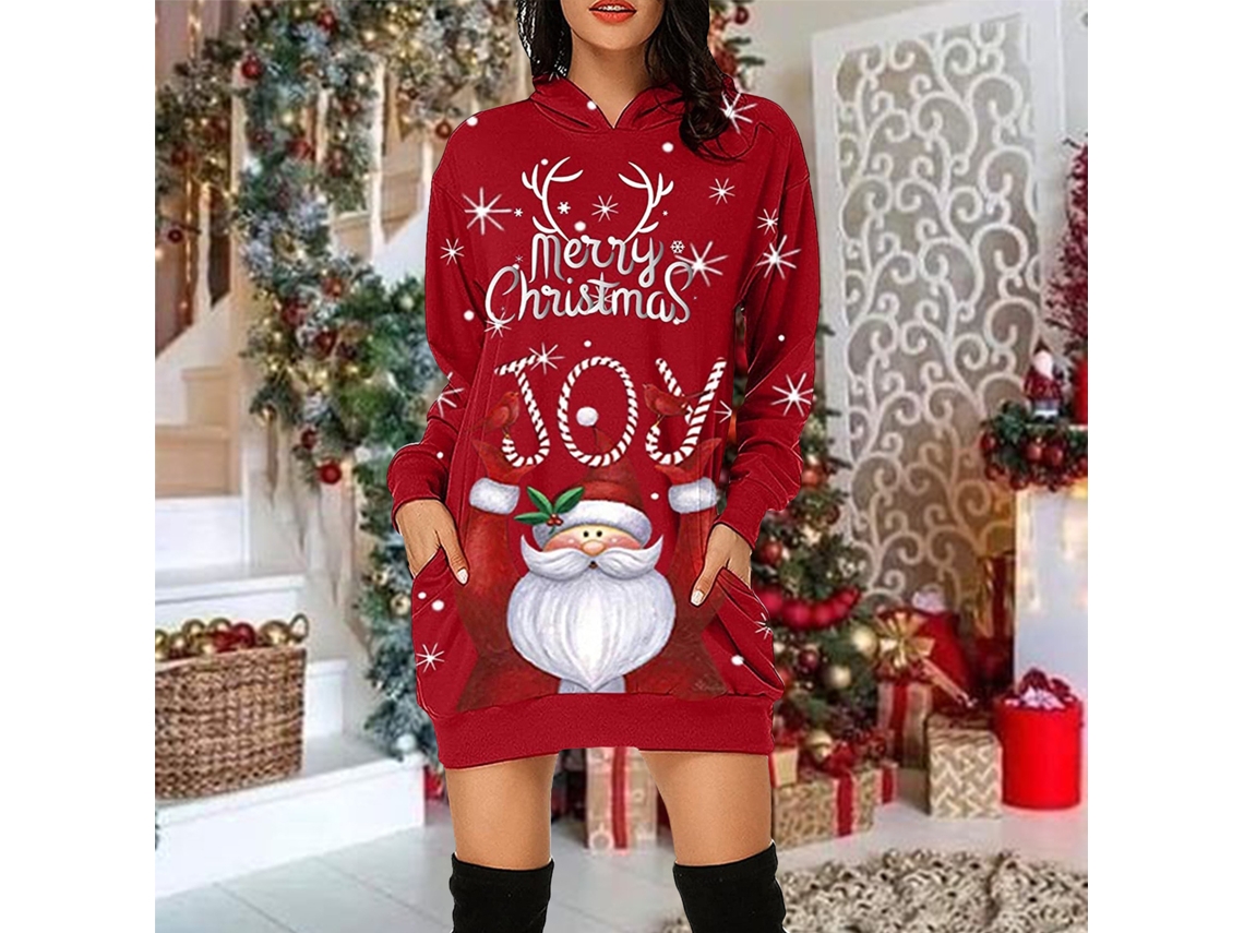 Roupas de Natal com Capuz Solto Vestido de Manga Comprida S