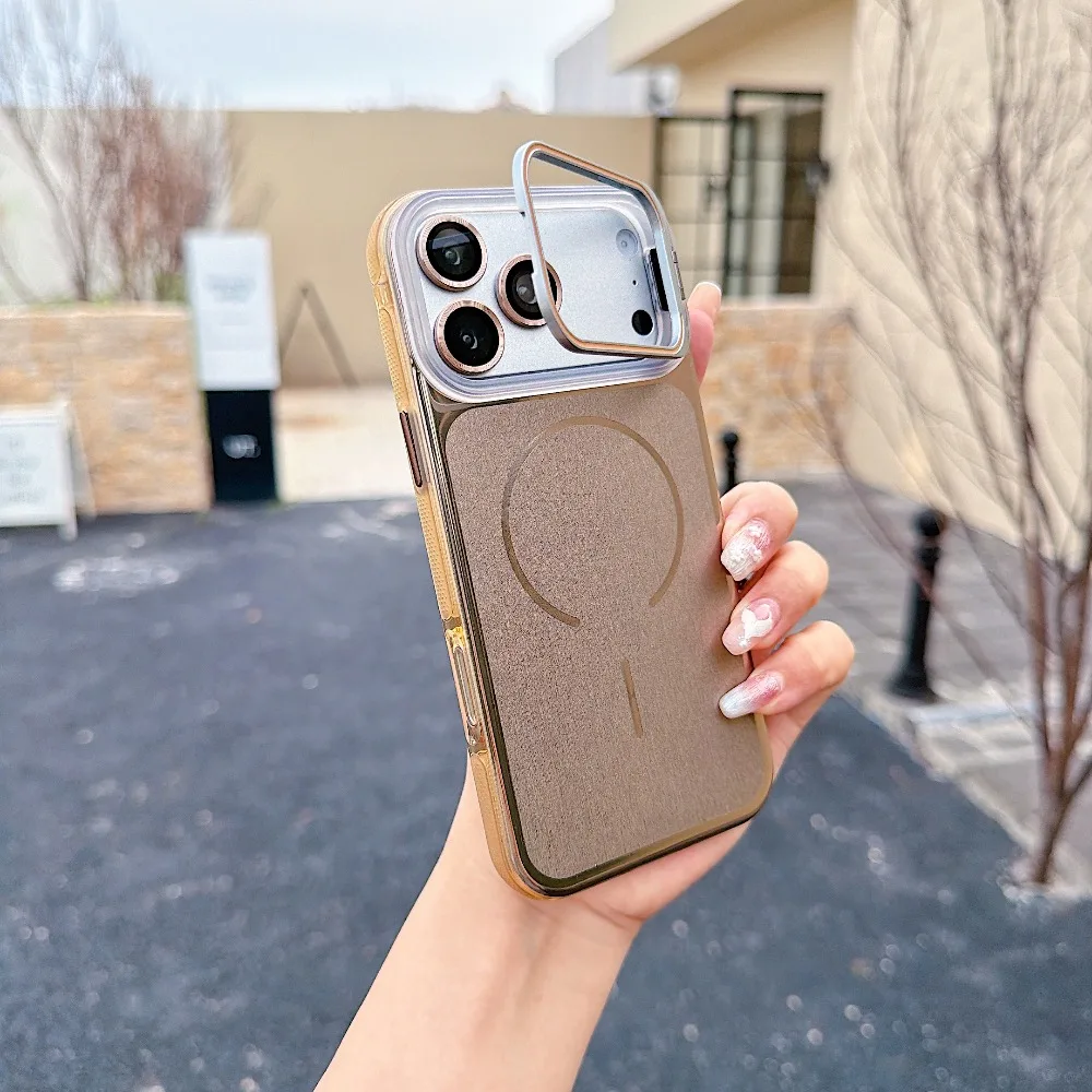 (iphone 12 Pro Max, Dourado) Capa Para Iphone Com Suporte Magnético Invisível, Compatível Com Carregamento Sem Fio Magsafe.