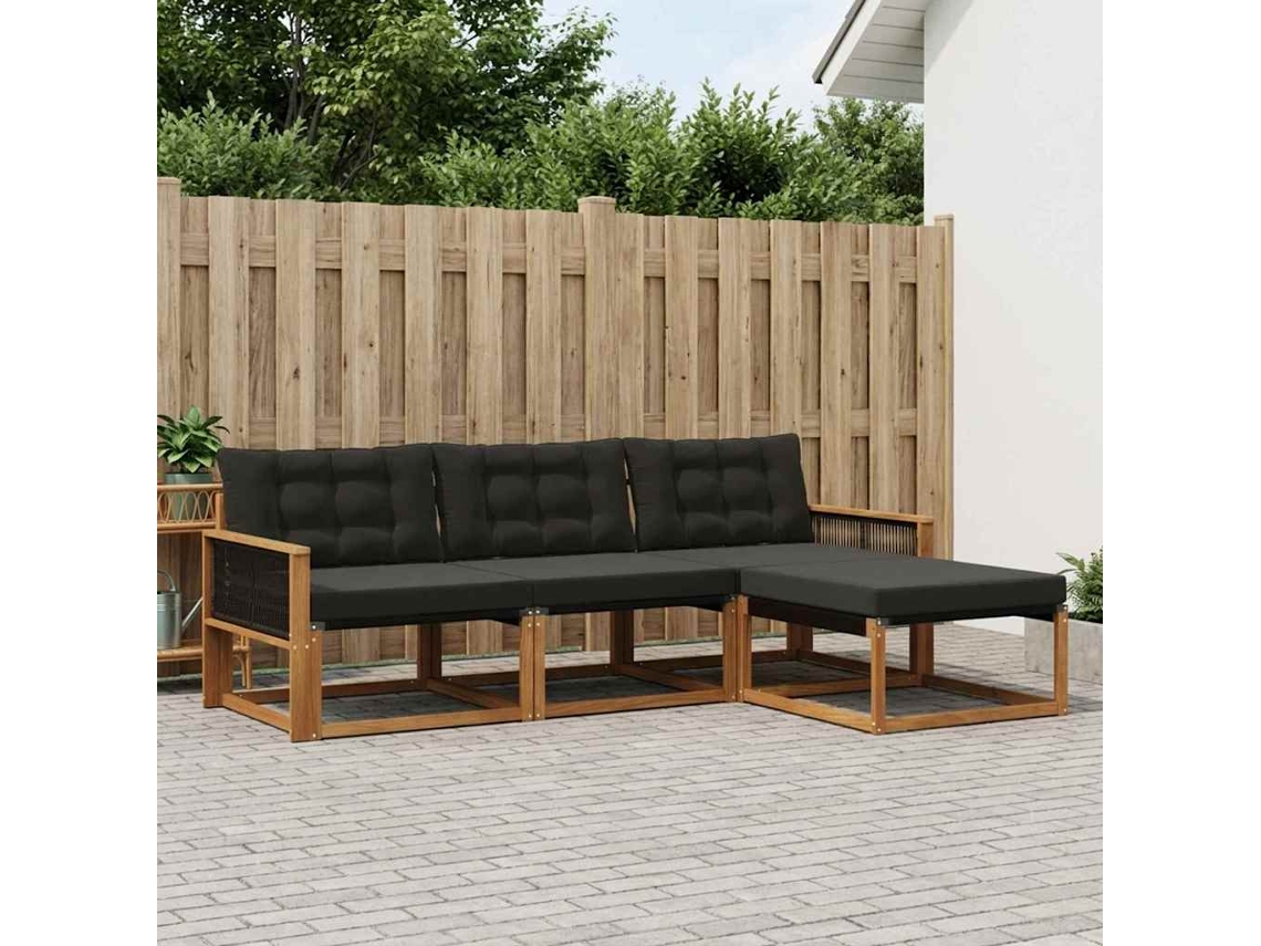 Vidaxl Conjunto De Sofás Para Exterior 4 Pcs Natural E Preto