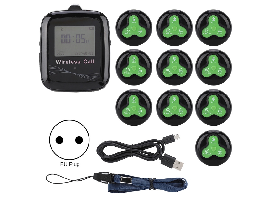 Sistema De Chamada De Restaurante Receptor Móvel Chamada Pager Com Silicone Preto E Verde