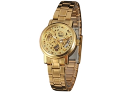 Relógio feminino automático de aço inoxidável com pulseira redonda (dourado)
