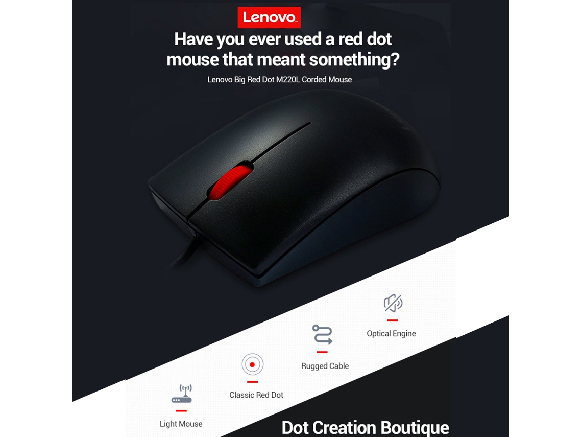 Rato Lenovo M220l Ergonómico Com Fio 1000dpi