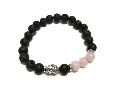 Pulseira de Pedra de Lava Buda Quartzo Rosa Unidade 18X1 Cm