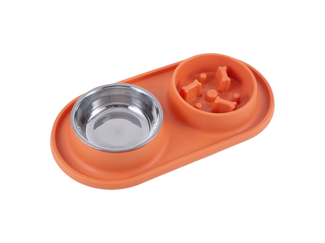 Tigela para Cães com Tapete de Silicone, Antiderrapante, À Prova de Derramamento, com Abertura Larga, para Comida e Água, Laranja AQUAFORGE