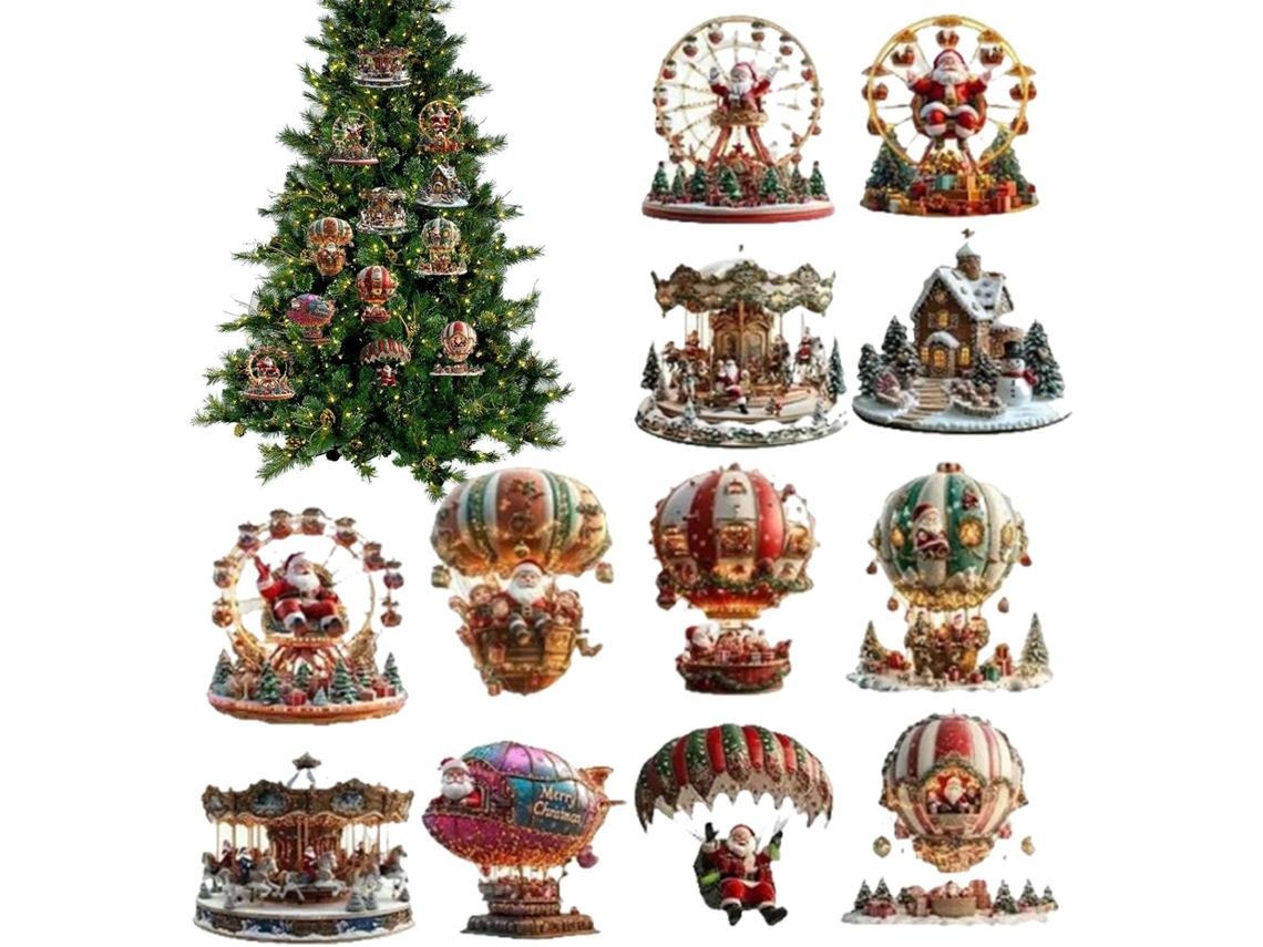 Conjunto De Enfeites De Natal De Madeira Com Papai Noel Em 2d |