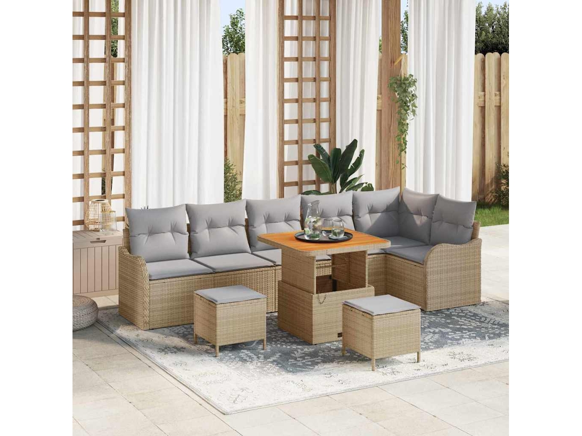 Vidaxl Conjunto De Sofá De Jardim 9 Pcs Bege E Cinza Claro