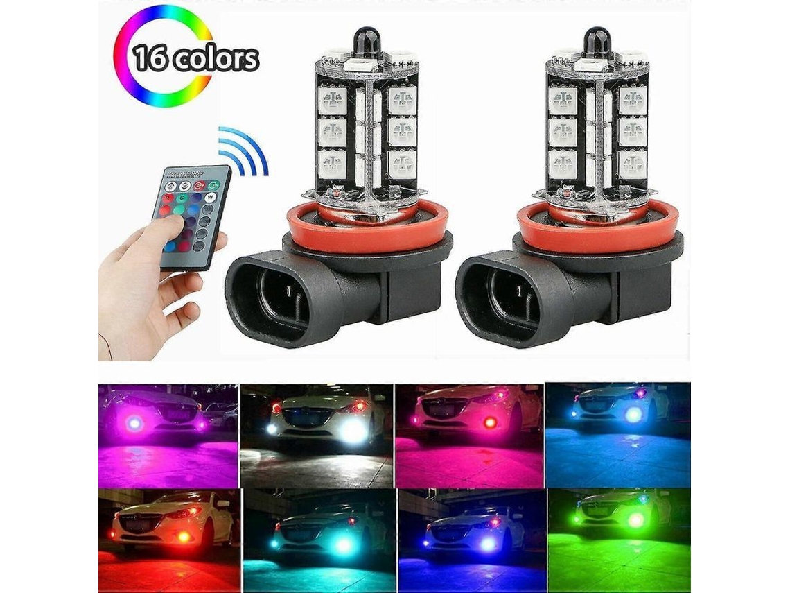 Lâmpadas Led Rgb H11/h8/h9 16 Cores Com Controle Remoto Ir Sem Fio Para Farol De Neblina