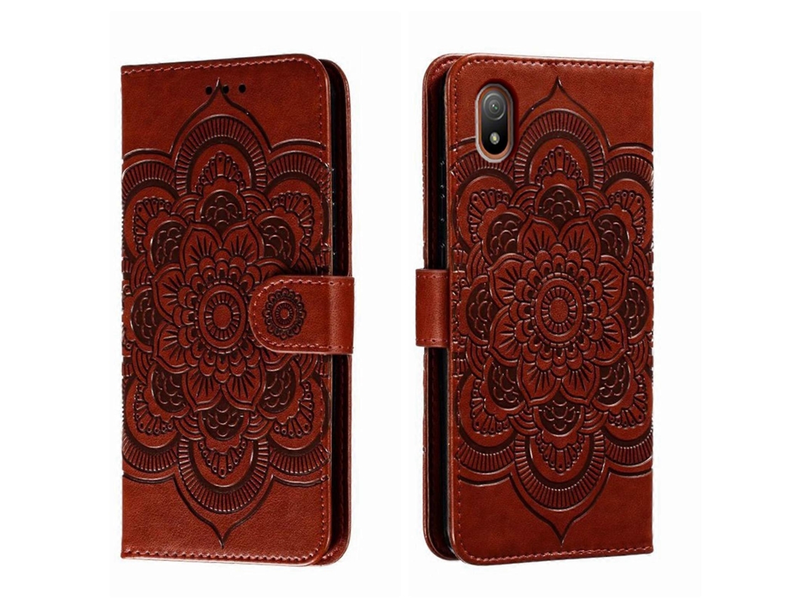 Capa De Couro Para Celular Com Padrão De Mandala Solar Em Relevo