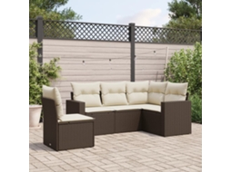 Vidaxl 5 Pcs Conjunto Sofás P/ Jardim C/ Almofadões Vime Pe Castanho