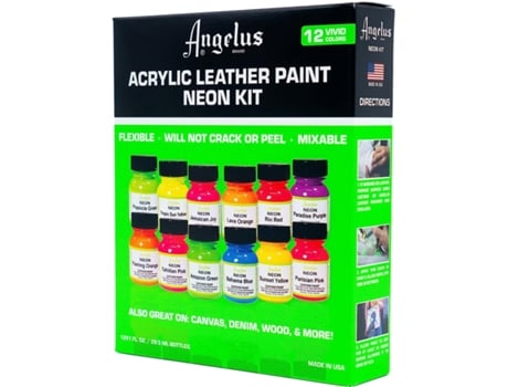 Conjunto De Pintura Em Couro Angelus Neon Kit 12 Cores