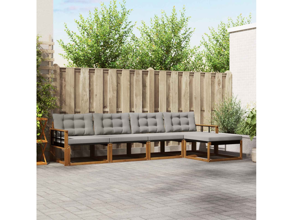 Vidaxl Conjunto De Sofás Para Exterior 5 Unid. Cinza Natural E Claro