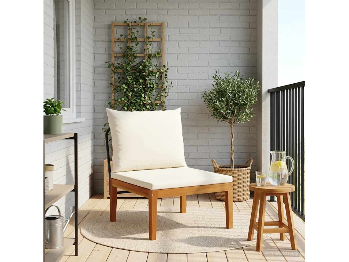 Vidaxl Sofá Médio De Jardim Com Almofadas Natural