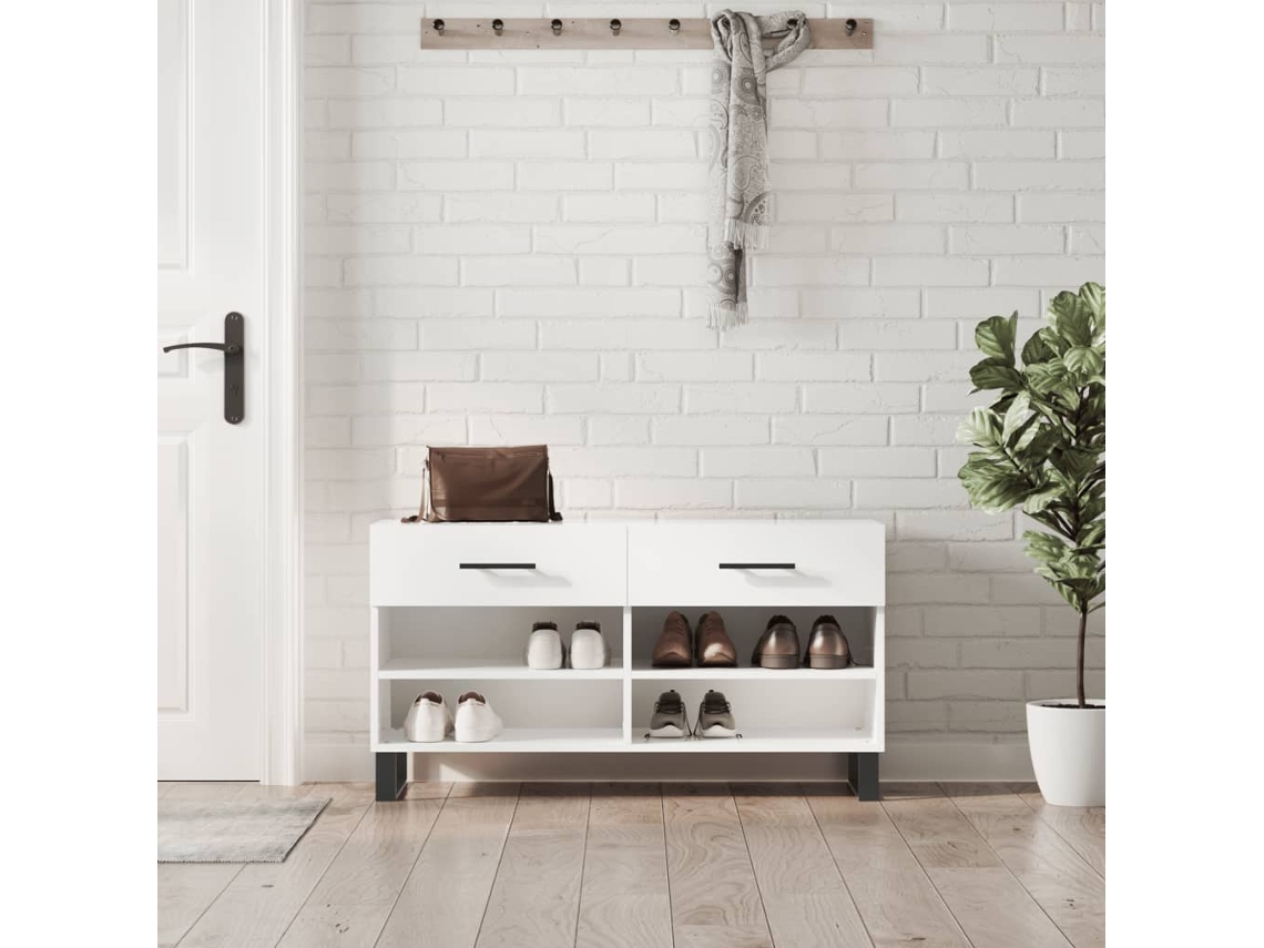 Vidaxl Banco Sapateira 102x35x55 Cm Derivados Madeira Branco Brilhante