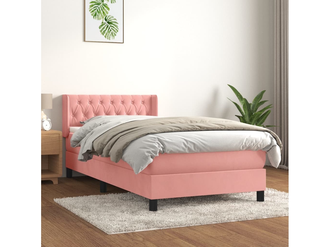 Vidaxl Cama Com Molas/colchão 90x200 Cm Veludo Rosa