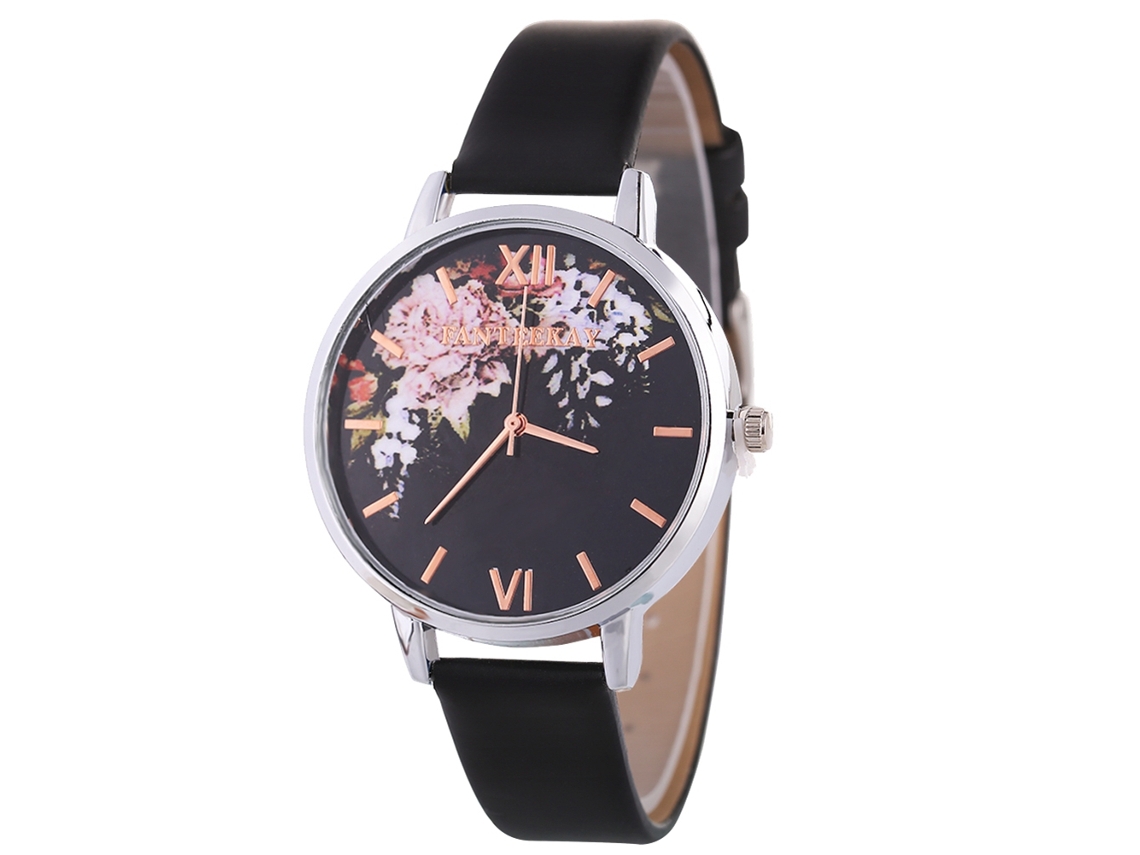 Relógio de Pulso Casual Estilo Coreano Feminino de Couro com Movimento de Quartzo Preto