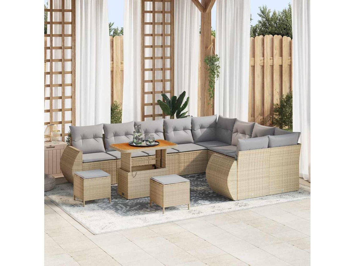 Vidaxl Conjunto De Sofá De Jardim 12 Unid. Bege Vime Pe