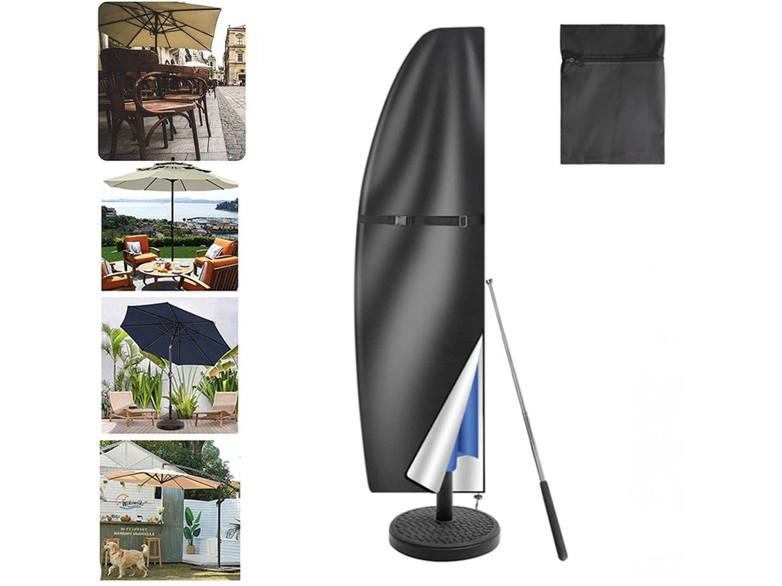 Capa Guarda-sol Suspenso Oxford Preto Comprimento 205cm, Impermeável, Zíper + Vara Suporte, Inclui Bolsa De Armazenamento.