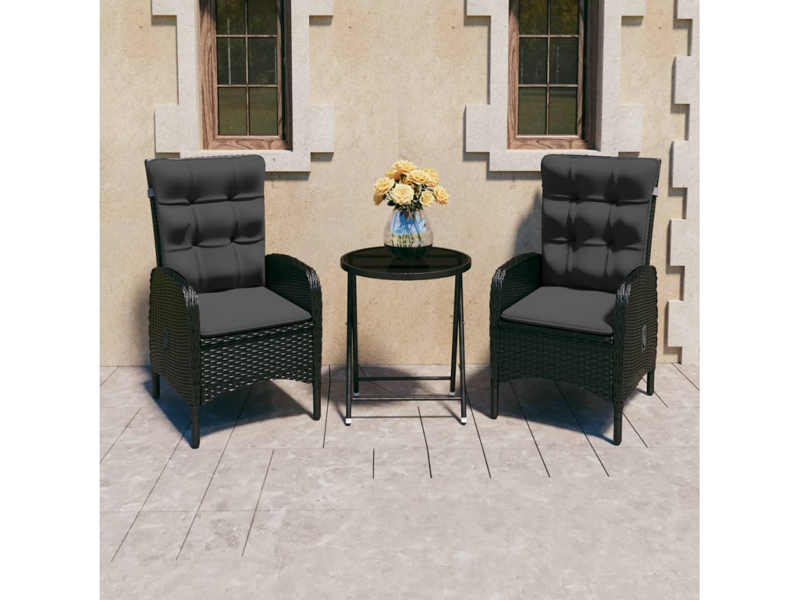 Vidaxl 3 Pcs Conjunto Bistrô Para Jardim Vime Pe E Vidro Preto