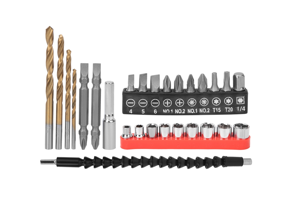 Conjunto de Bits de Parafusadeira com Eixo Flexível Aço Carbono 27pcs S/MARCA