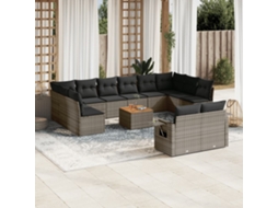 Vidaxl 13 Pcs Conjunto Sofás P/ Jardim C/ Almofadões Vime Pe Cinzento