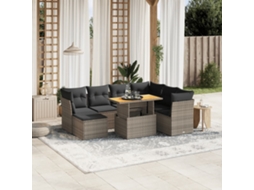 Vidaxl 8 Pcs Conjunto Sofás De Jardim C/ Almofadões Vime Pe Cinzento