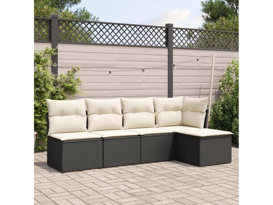 5 Pcs Conjunto Sofás De Jardim Com Almofadões Vime Pe Preto Haochrymec