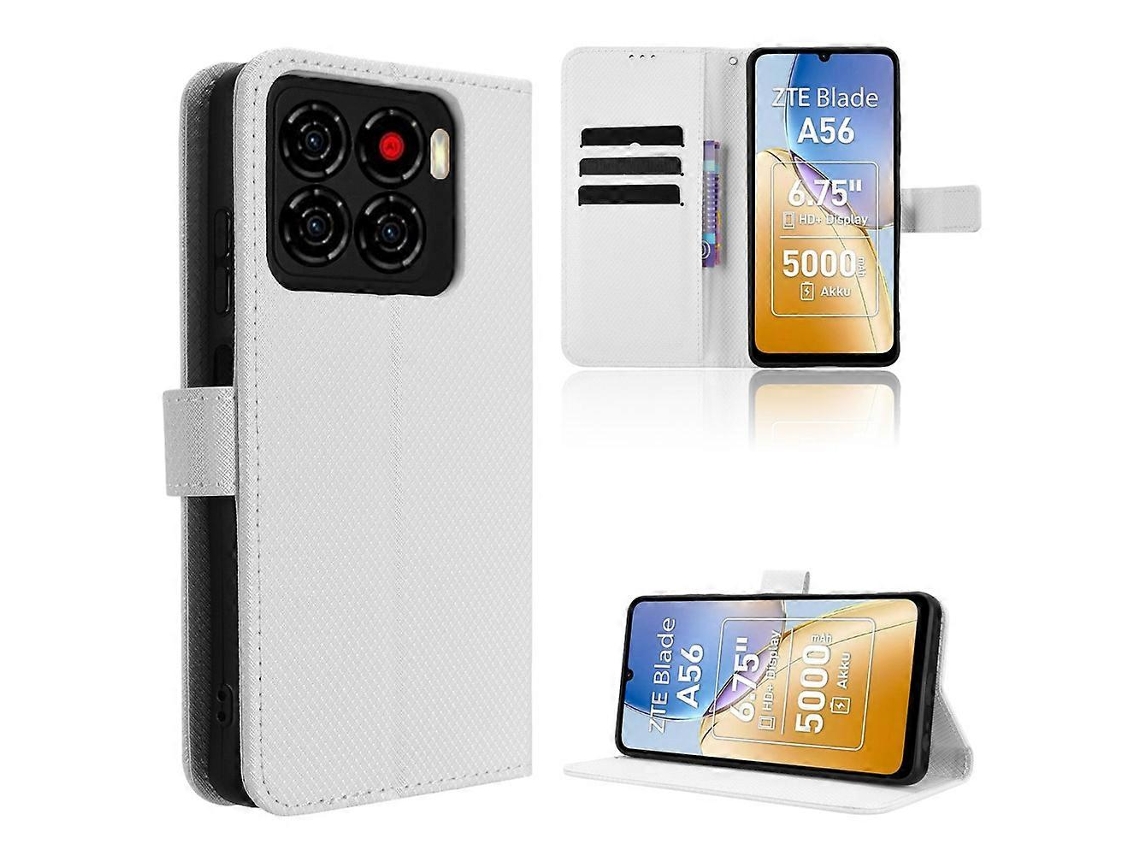 Capa De Couro Tipo Carteira Tkdaddy Para Zte Blade A56 Com Alça E Textura De Diamante, Branca