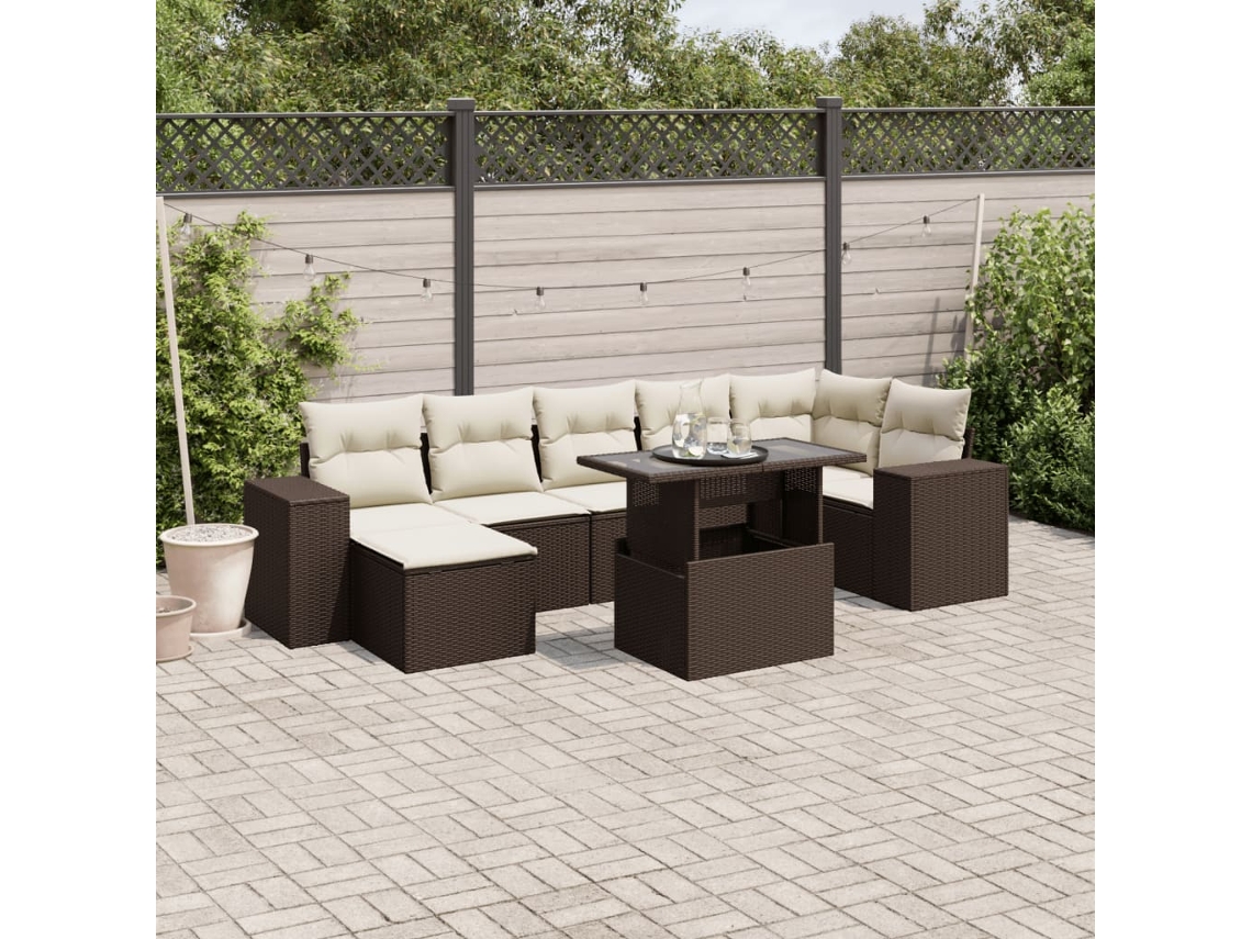 Vidaxl 8 Pcs Conjunto Sofás De Jardim C/ Almofadões Vime Pe Castanho