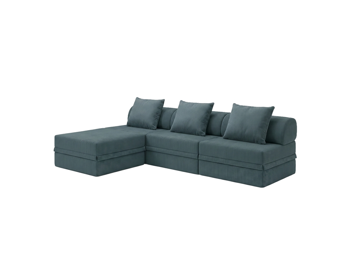 Sofá Modular 3+1+puff Convertível Veludo Regular Azul Escuro SKOFFA