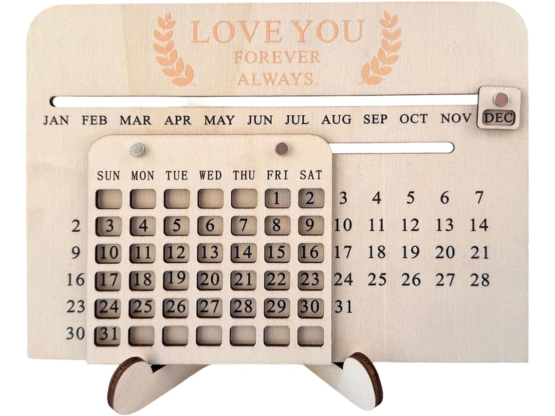 Calendário De Mesa 2026 – Madeira, Placa Design Rústico