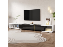 Móvel de TV moderno PAPRIKA ajustável em mármore branco e branco Fosco com detalhes dourados (140x260 cm)