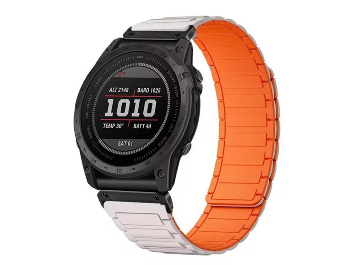 Bracelete Para Garmin (20mm) - Silicone Magnético - Três Contas Laranja Estelar + Conector Preto